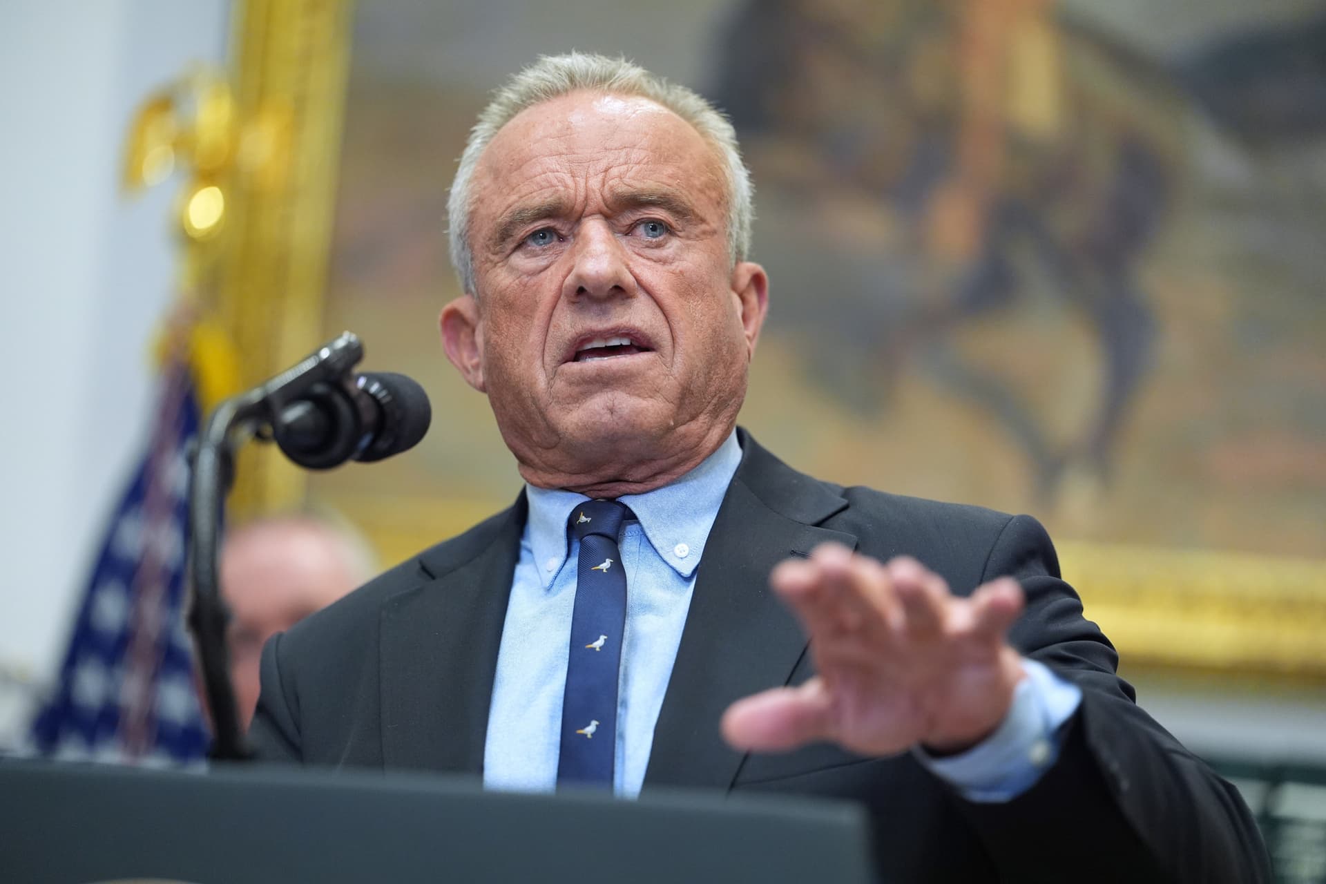 The secretary of health and human services, Robert F. Kennedy, Jr., speaks during an event on prescription drug prices at of the White House on December 19, 2025.