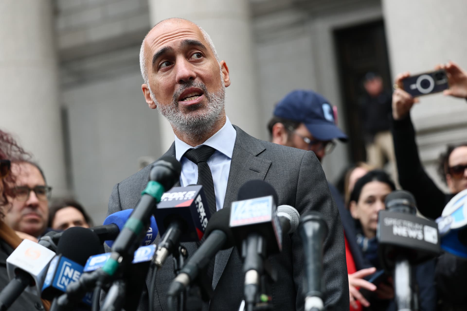Ramzi Kassem speaks after a hearing at New York for his client, Columbia University protester Mahmoud Khalil, on March 12, 2025.