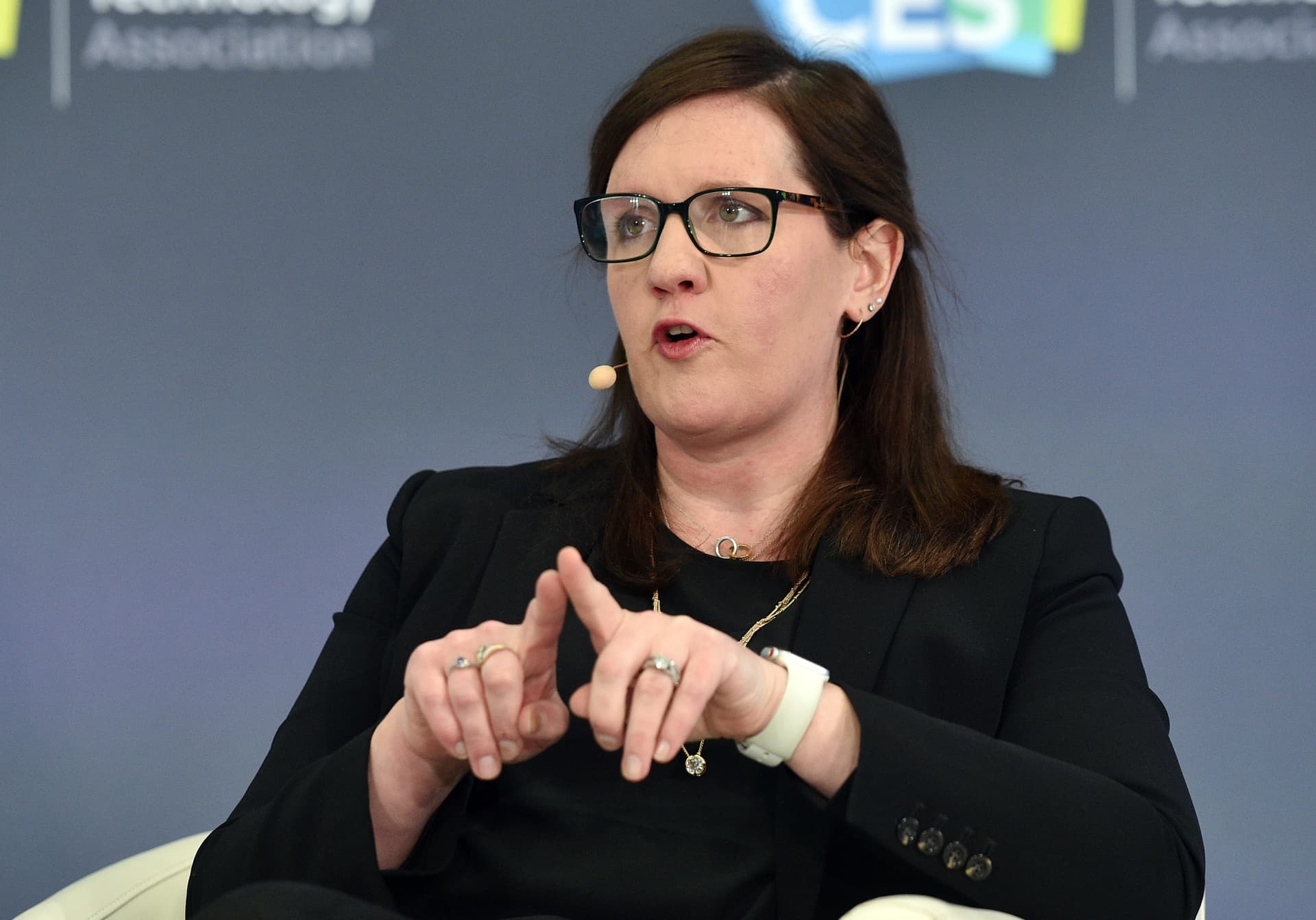 Then-Federal Trade Commissioner Rebecca Slaughter participates in a privacy roundtable at CES 2020 at the Las Vegas Convention Center on January 7, 2020, at Las Vegas, Nevada. 
