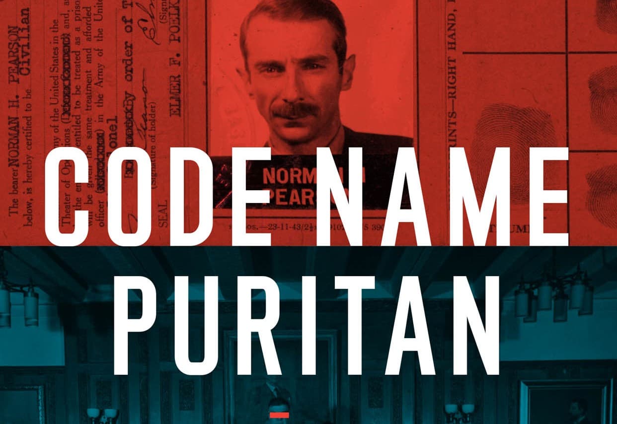 Detail from the book cover for ‘Code Name Puritan’ by Greg Barnhisal. 