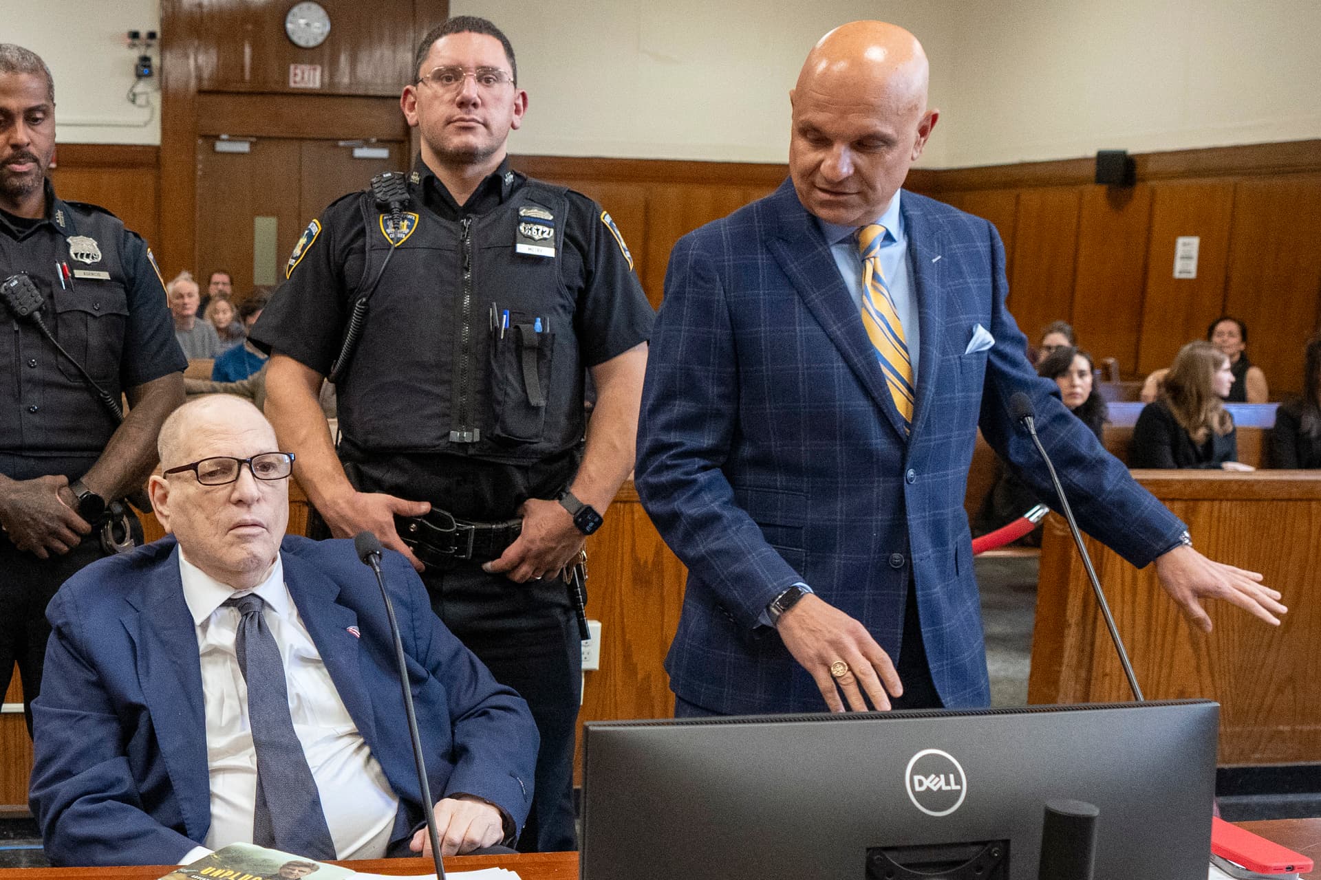Harvey Weinstein appears with his lawyer Arthur Aidala (R) for a hearing in Manhattan criminal court on January 8, 2026.   