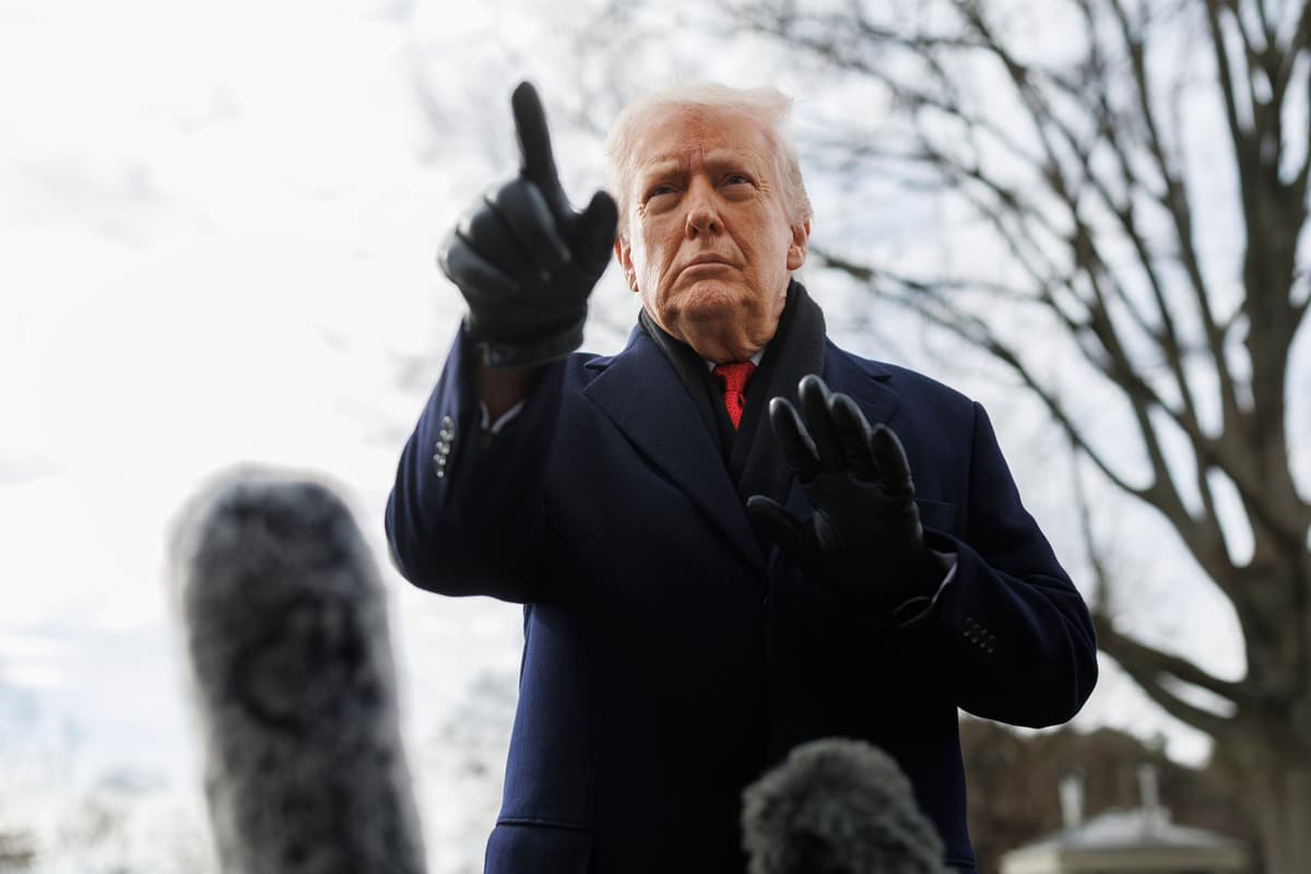 President Trump speaks to reporters on the South Lawn of the White House on January 16, 2026.