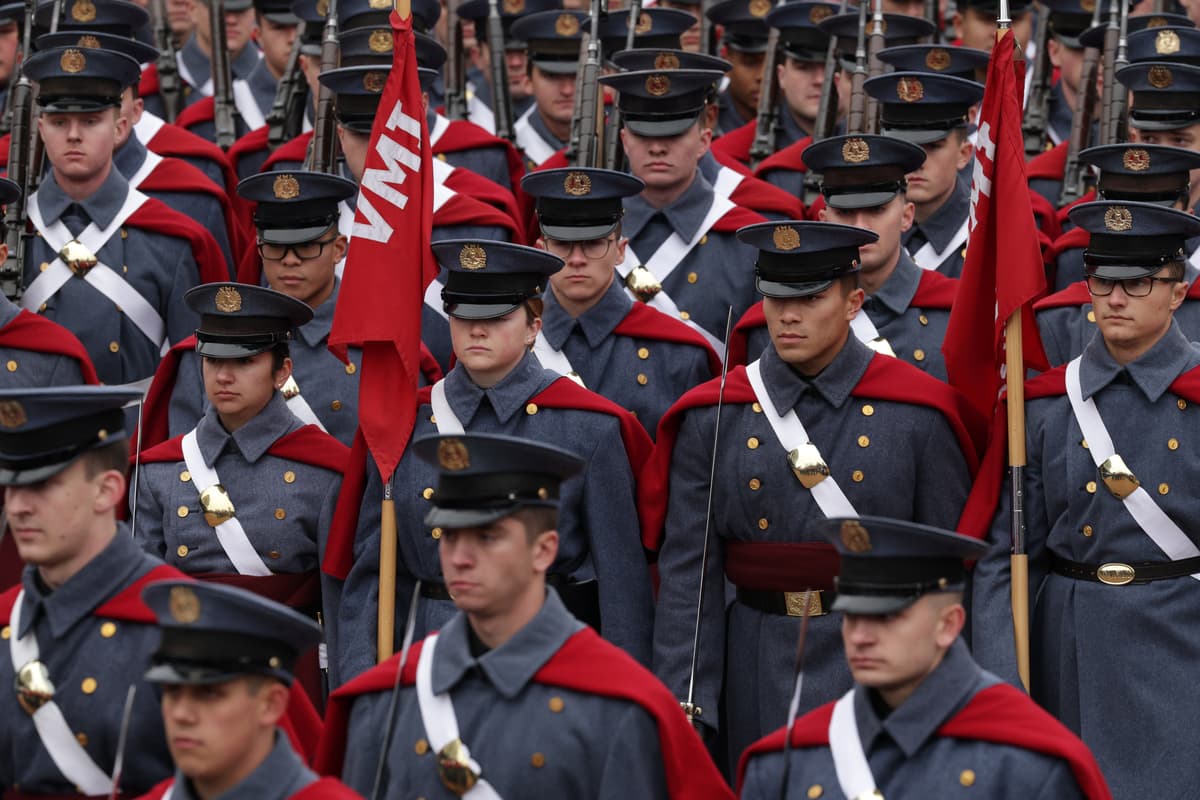 Cadets from the Virginia Military Institute participate in a parade during Governor Abigail Spanberger’s inauguration ceremony at Richmond on January 17, 2026.