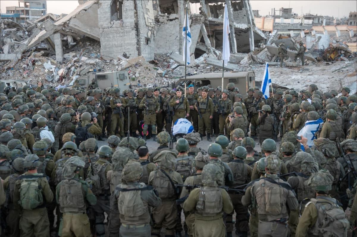 IDF Chief of Staff Eyal Zamir joins troops in Gaza City for a ceremony honoring slain hostage Ran Gvili after his body was recovered at Gaza City, January 26, 2026.