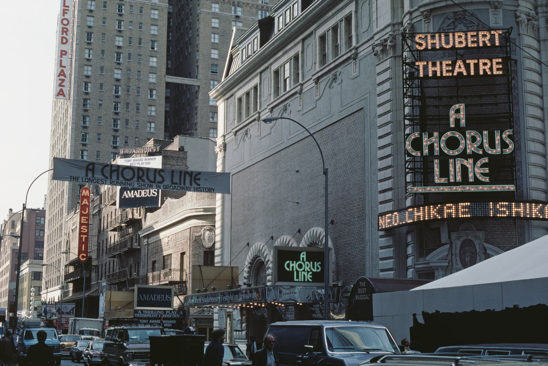 The musical 'A Chorus Line' showing at the Shubert Theatre on West 44th Street, circa 1983.