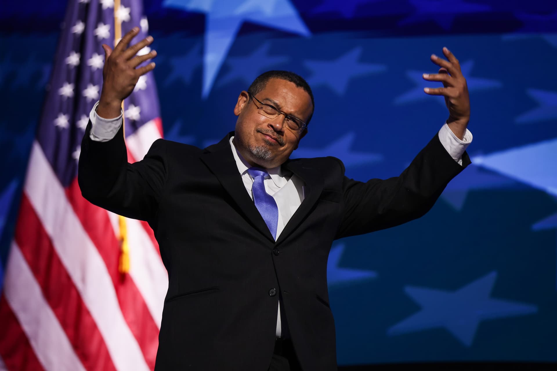 Minnesota's attorney general, Keith Ellison, at the Democratic National Convention, August 21, 2024, at Chicago.