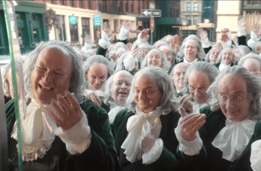 A scene from an advertisement for the New York Lottery's 'Multiply Your Benjamins' games.