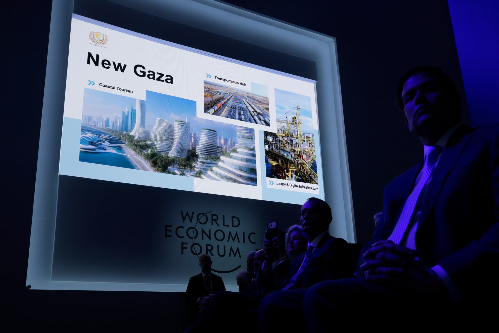 A plan for the reconstruction of Gaza is shown at the World Economic Forum.