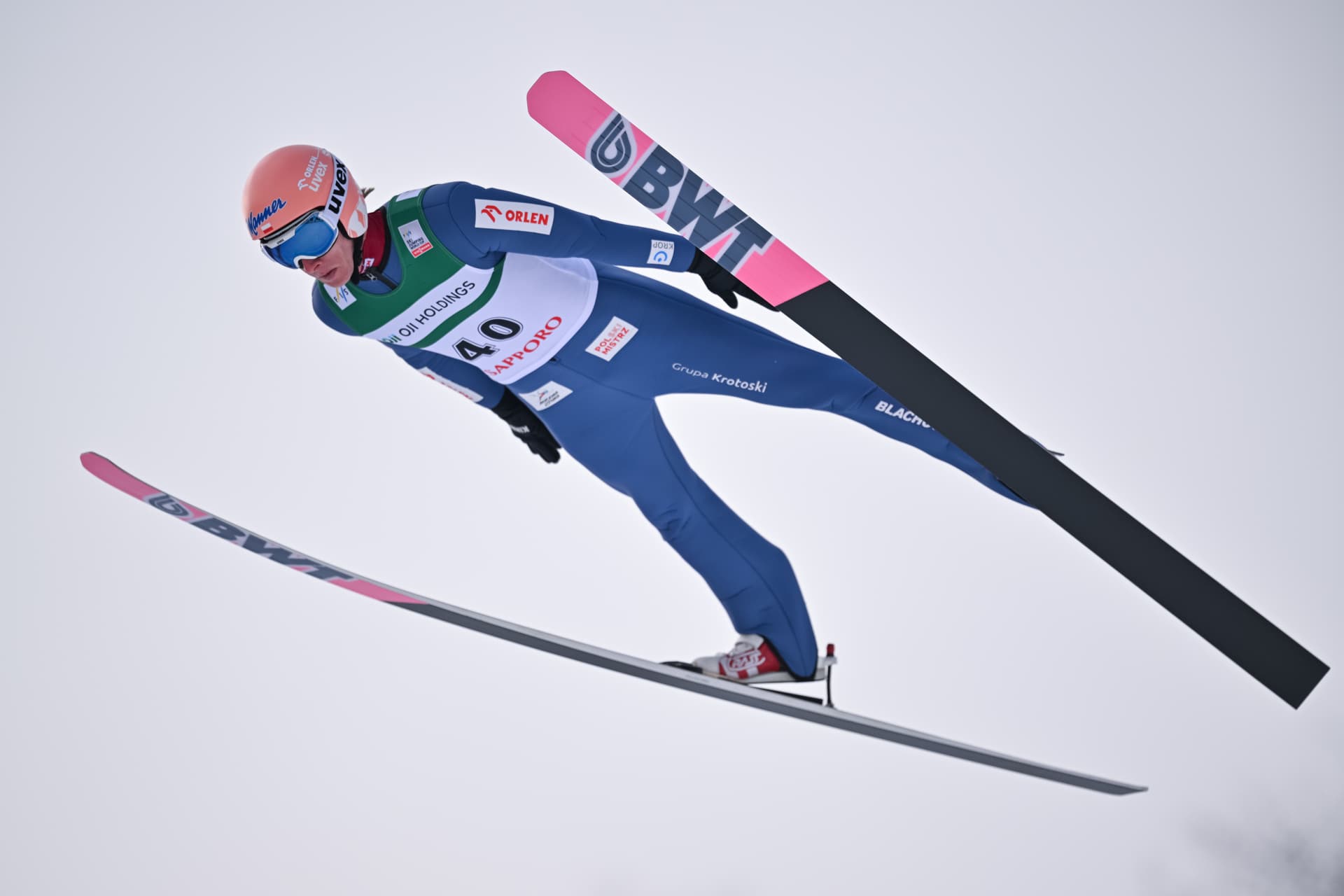 A competitor at the FIS Men's Ski Jumping Sapporo in Japan in January.