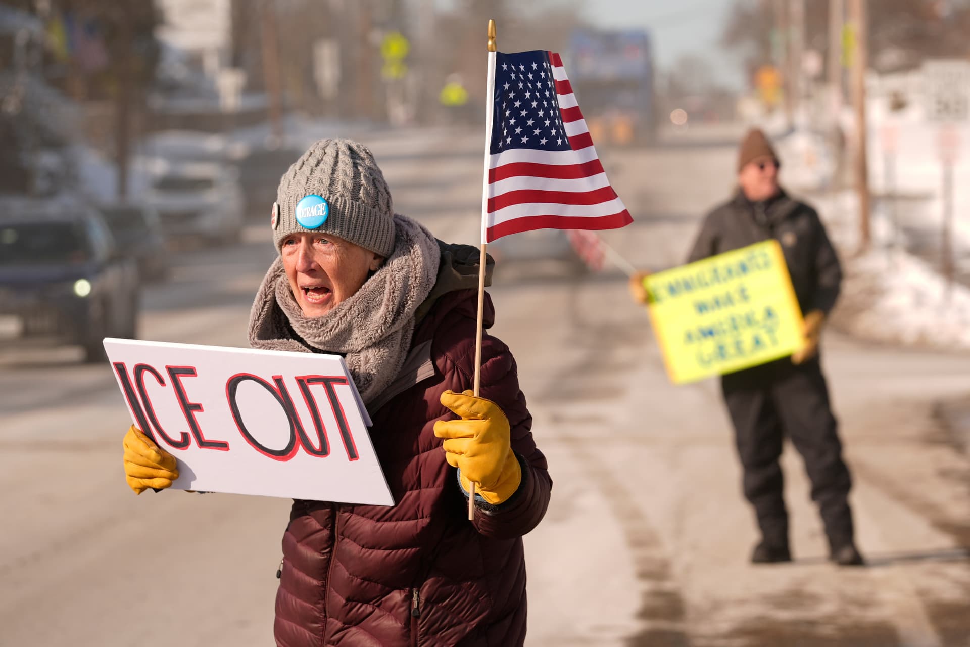 A protest against Immigration and Customs Enforcement, January 21, 2026, at Portland, Maine.