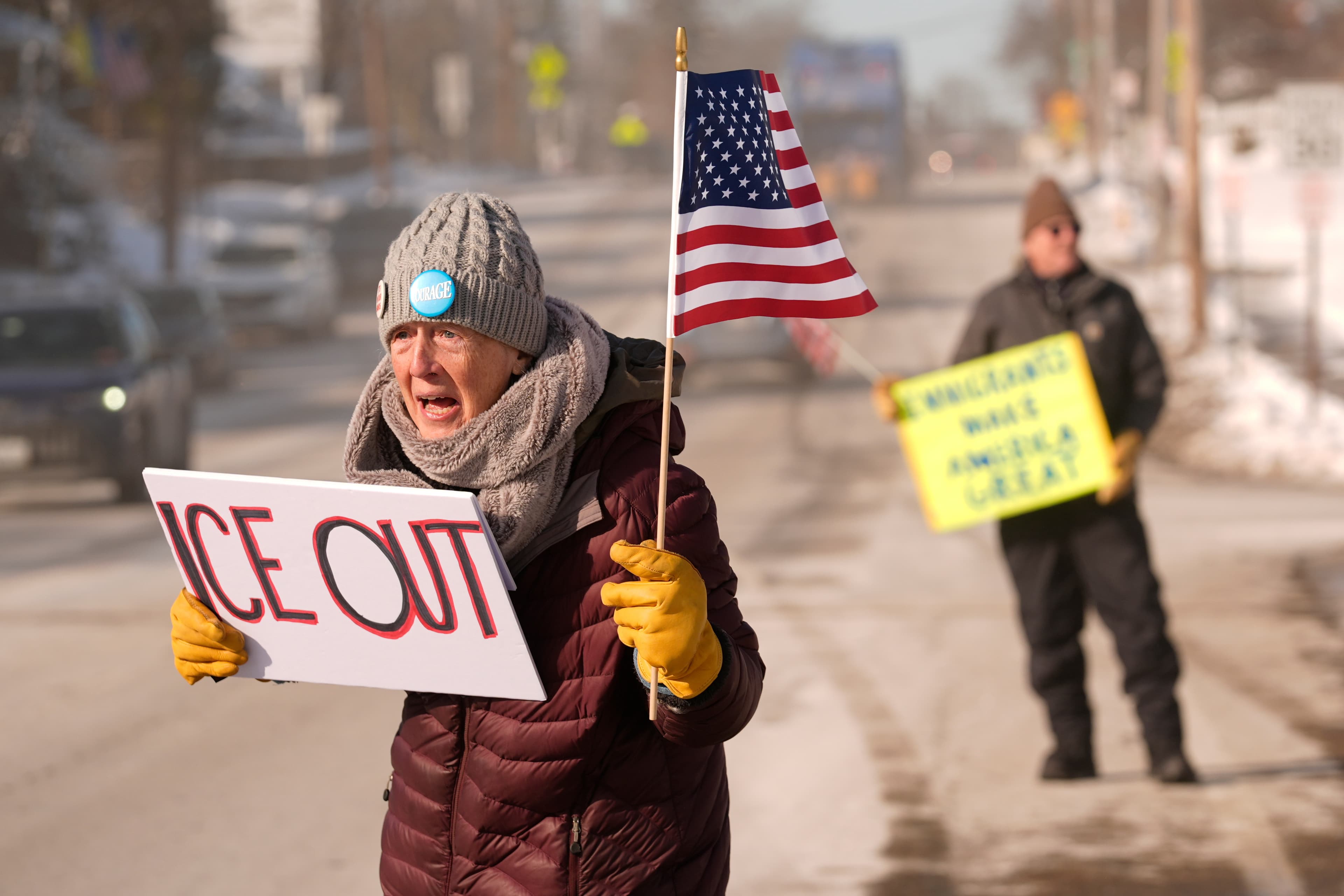 A protest against Immigration and Customs Enforcement, January 21, 2026, at Portland, Maine.