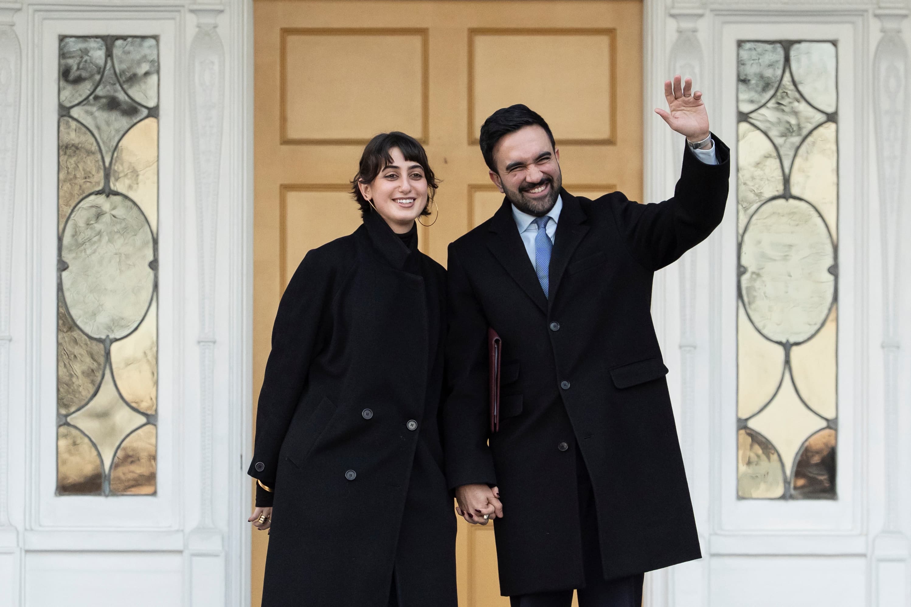 Mayor Zohran Mamdani, right, and his wife Rama Duwaji at Gracie Mansion, January 12, 2026. 