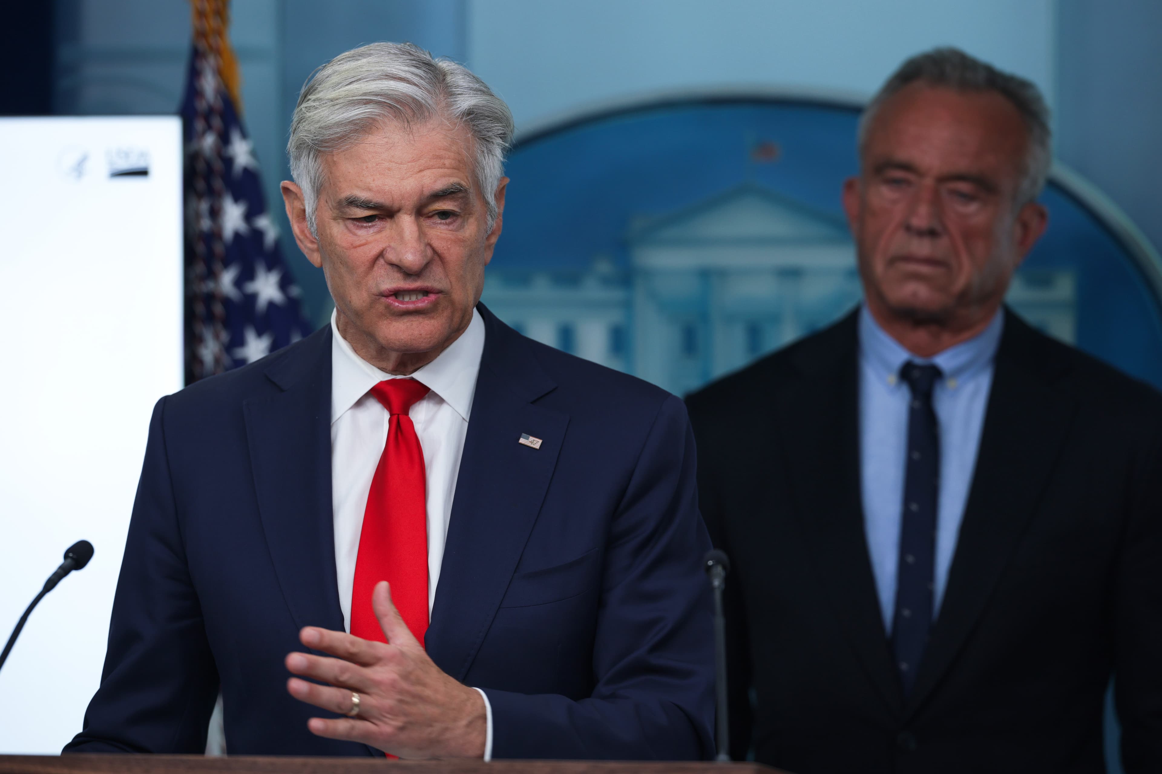 The administrator for the Centers for Medicare and Medicaid Services, Mehmet Oz, speaks during a news briefing at the White House.