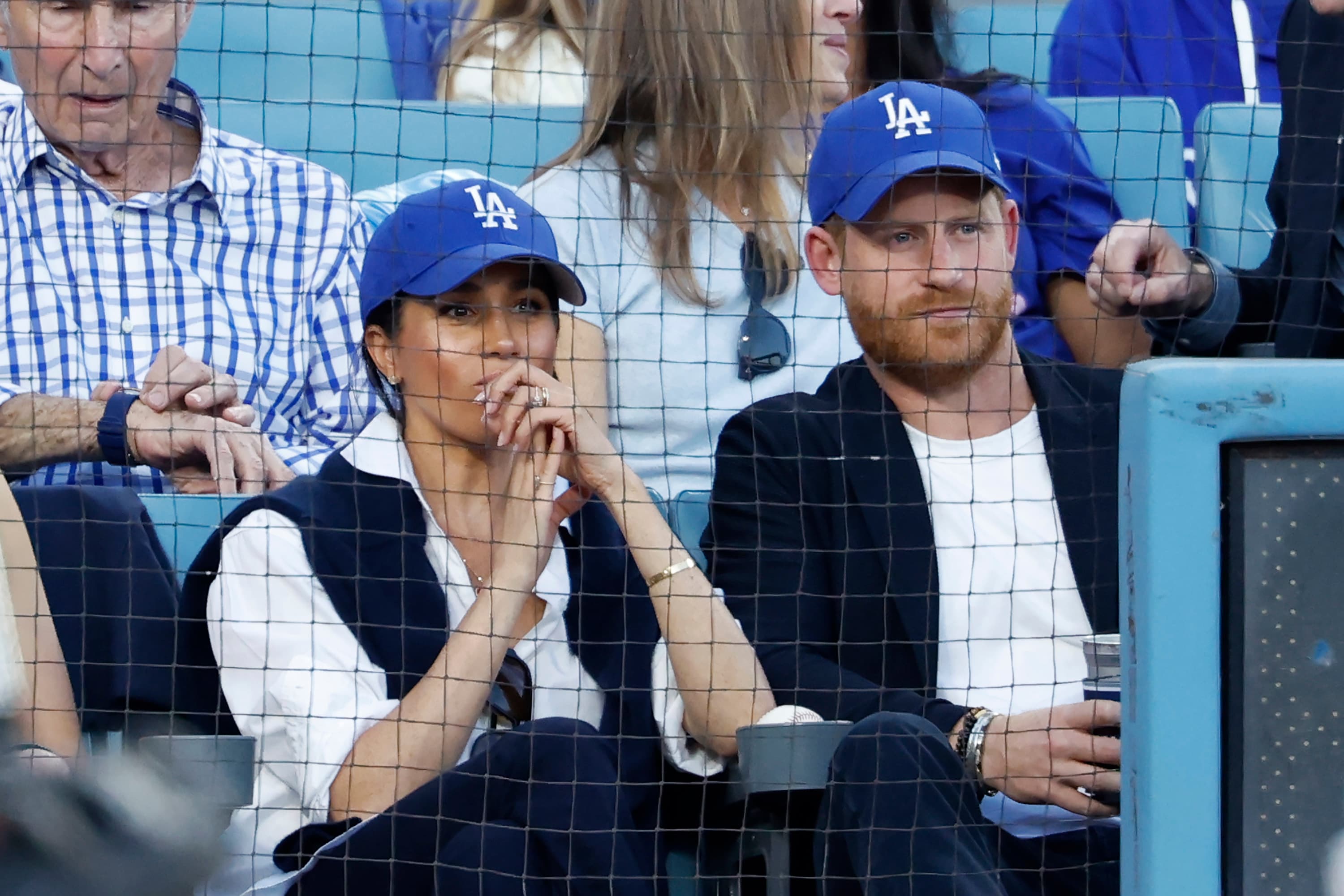  Prince Harry, Duke of Sussex and Meghan, Duchess of Sussex look  at Dodger Stadium on October 28, 2025 at Los Angeles, California. 