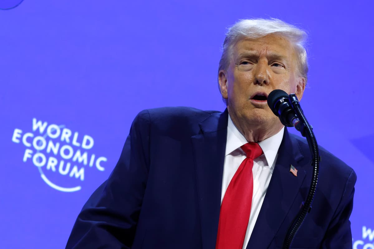 President Trump gives a speech at the World Economic Forum (WEF) on January 21, 2026 at Davos, Switzerland. 