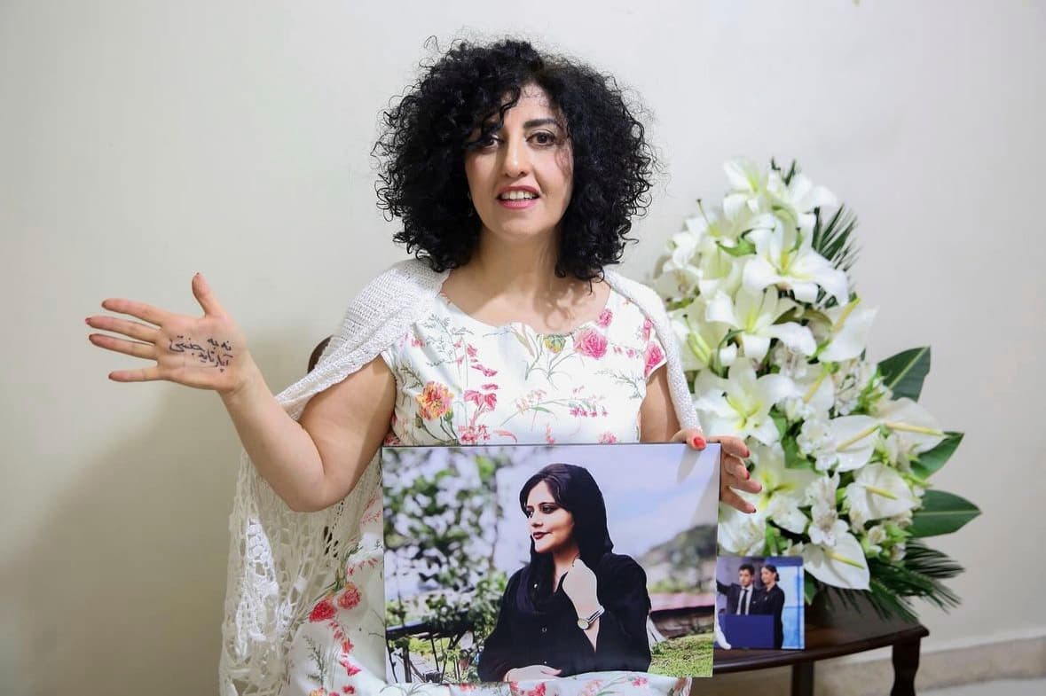 Nobel Peace Prize laureate Narges Mohammad after being released on a medical furlough in December 2024.