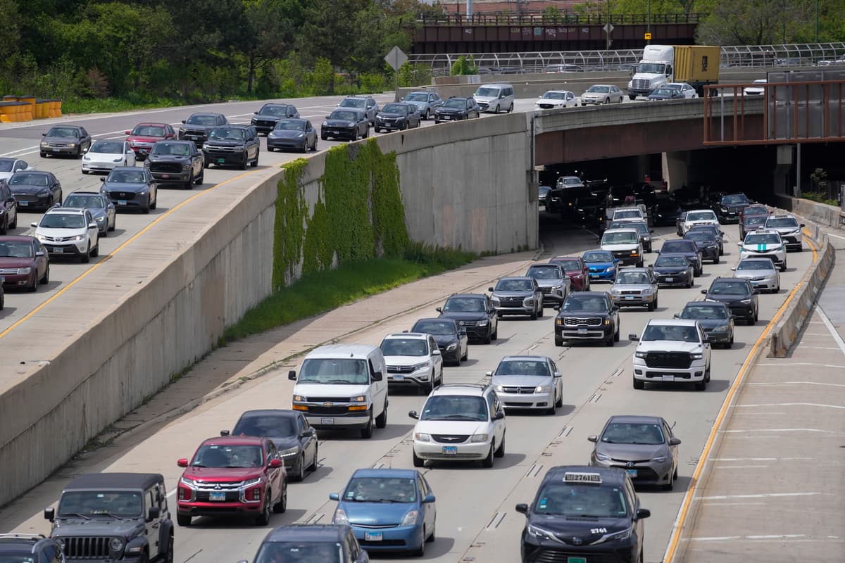 Vehicles pack the road on Interstates 90 and 94 in Chicago. 