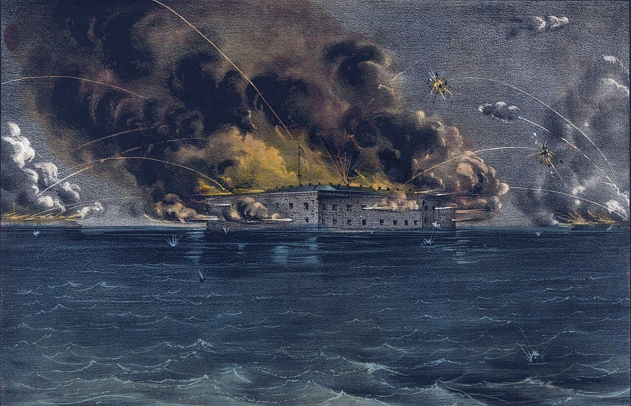 Currier & Ives' depiction of the bombardment in 1861 of Fort Sumter.