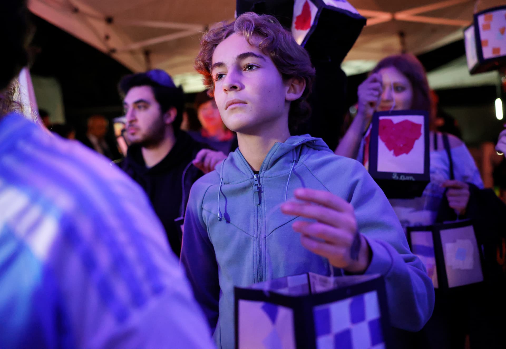 Students visit the Pasadena Jewish Temple and Center during a commemoration of the one-year anniversary of the Eaton Fire on January 6, 2026, at Pasadena, California.