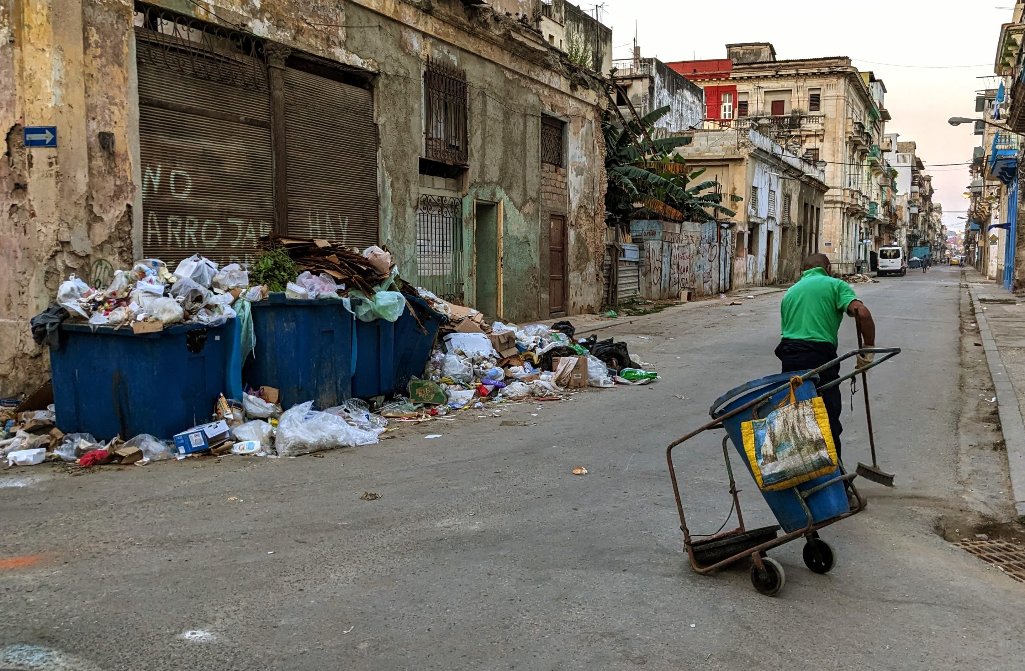 A municipal worker in the old section of Cuba's capital, Havana.