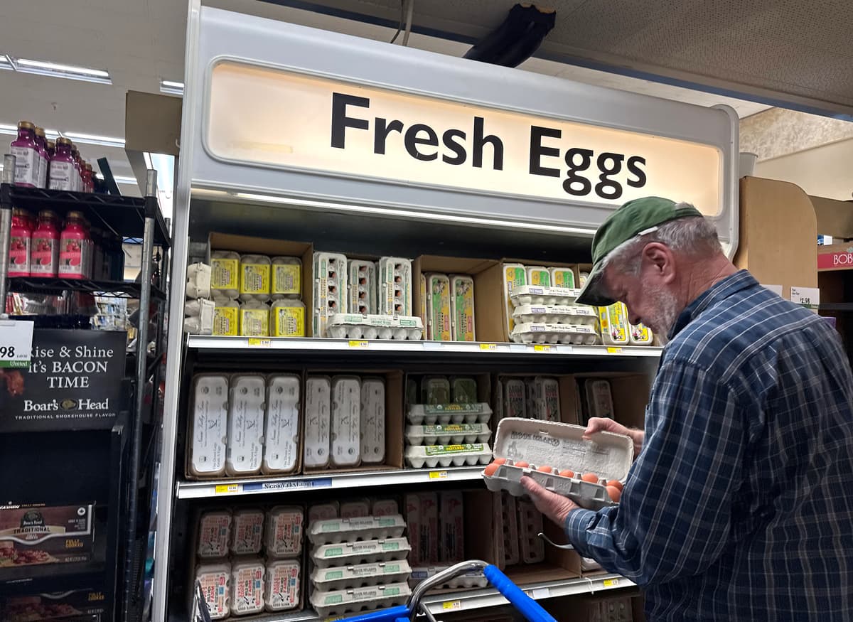 A customer shops for eggs at a grocery store at San Anselmo, California on April 11, 2025.