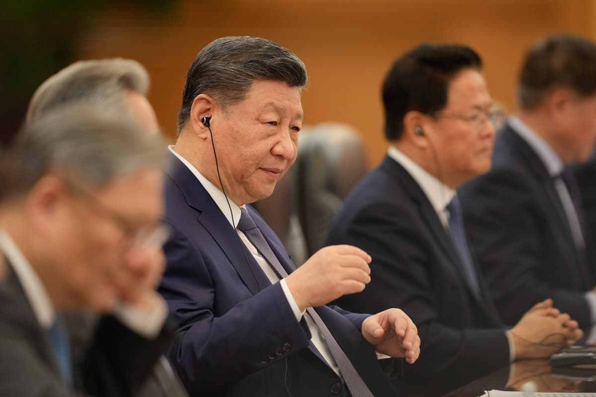 President Xi Jinping of Red China reacts during a meeting with Prime Minister Mark Carney of Canada at Beijing  on January 16, 2026.