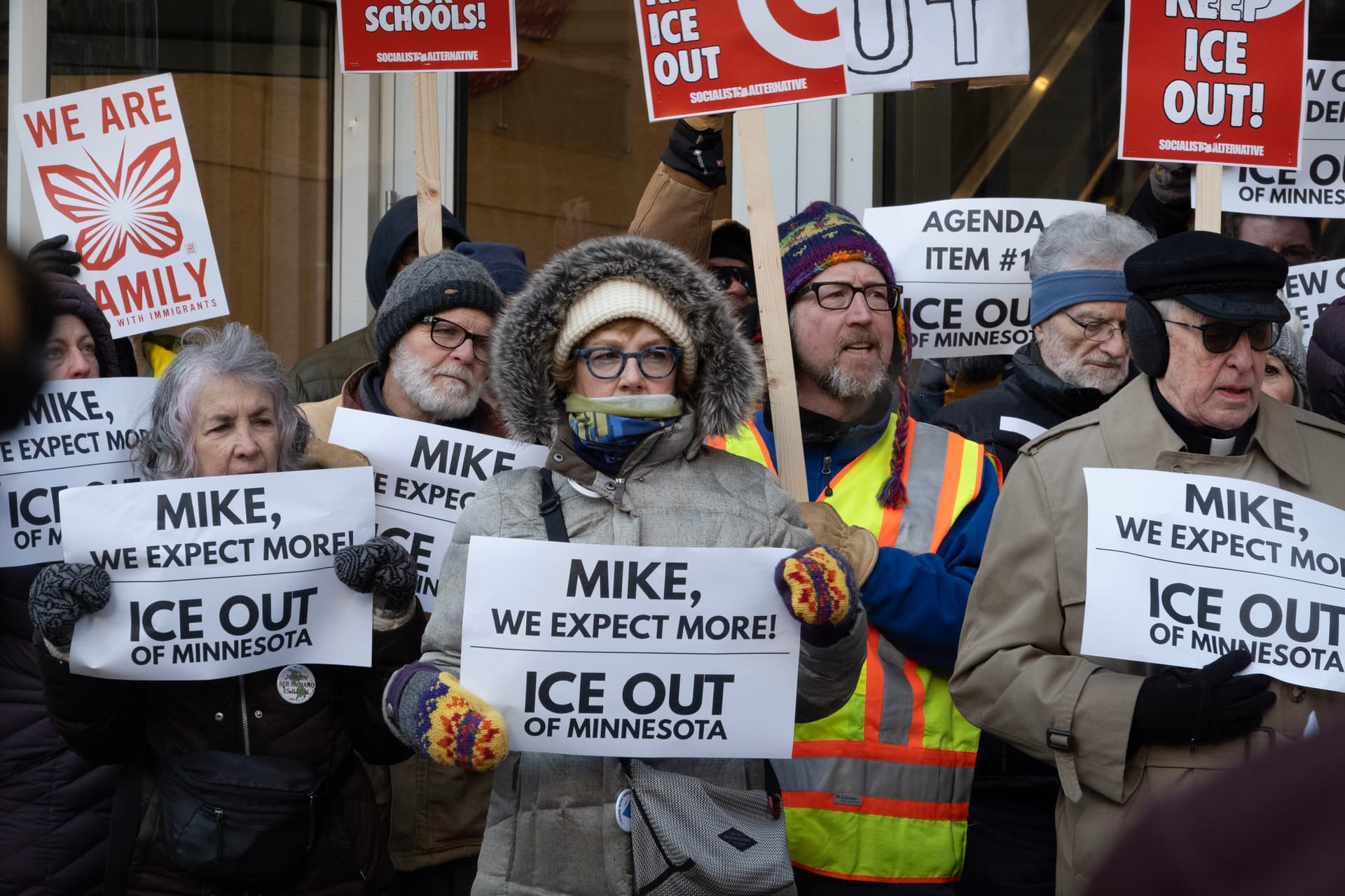 Demonstrators protest outside Target's corporate headquarters on February 2, 2026 at Minneapolis. 