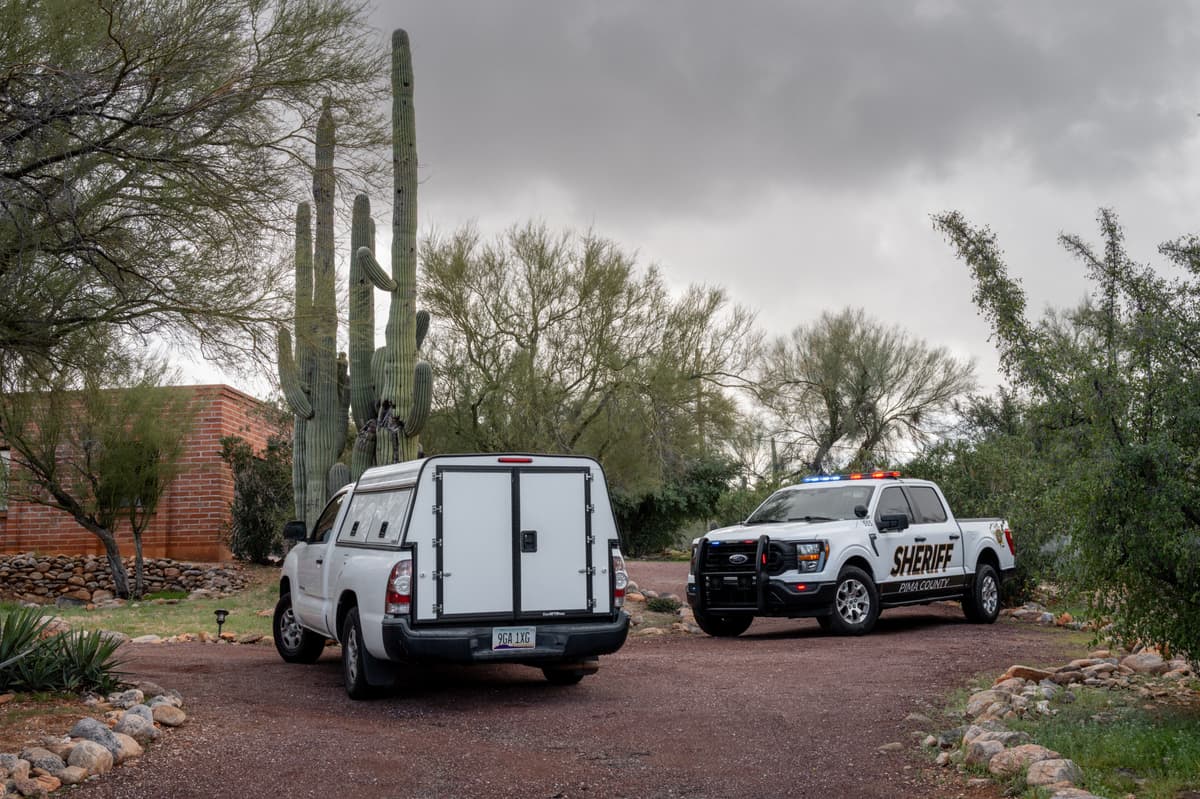 Pima County Sheriff guard Nancy Guthrie's property on February 17, 2026 in Tucson, Arizona.  