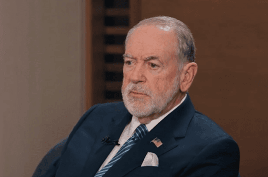 The U.S. ambassador to Israel, Mike Huckabee. is interviewed by Tucker Carlson at Israel’s Ben Gurion Airport on February 20, 2025.