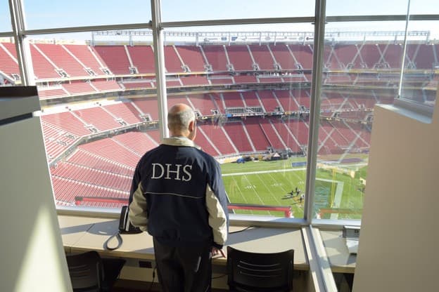 The former Homeland Security secretary, Jeh Johnson, looks out over Levi’s Stadium in 2016, the last time the Super Bowl was played there.