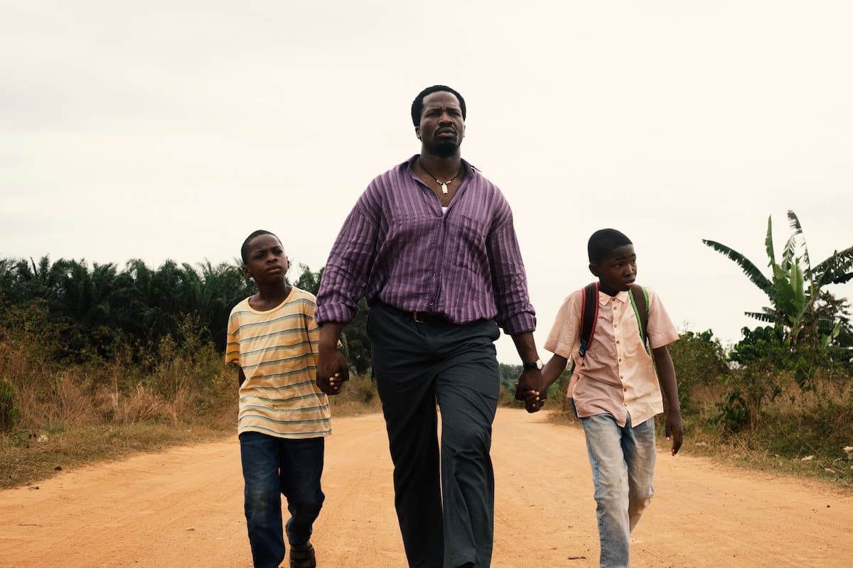 Godwin Egbo, Sope Dirisu, and Chibuike Egbo in “My Father’s Shadow”