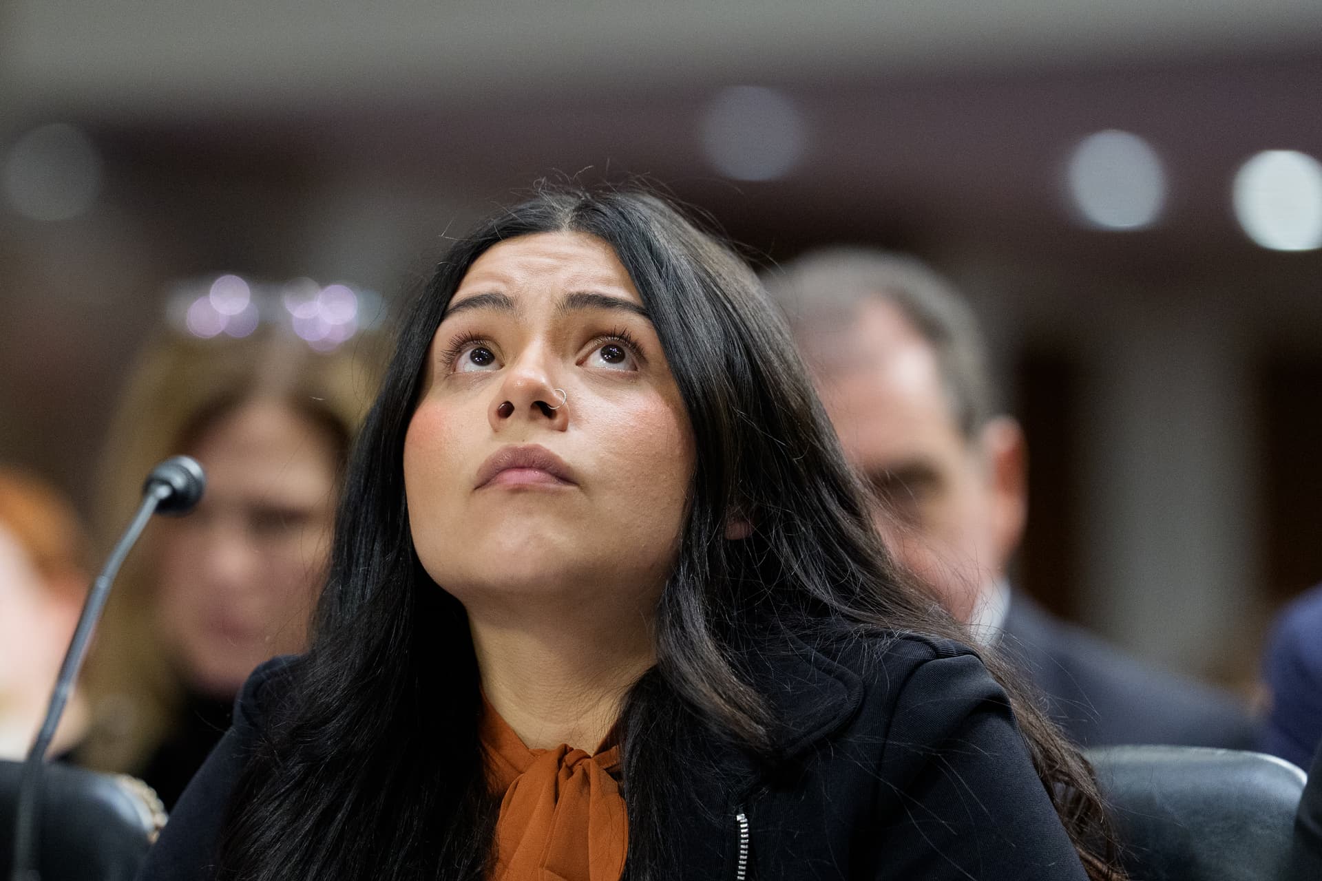Marimar Martinez testifies during a public forum on the use of force by Department of Homeland Security agents at Capitol Hill on February 3, 2026.