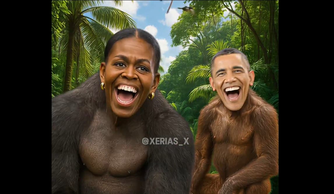 President and Michelle Obama are portrayed as apes in a video that attempted to portray President Trump as the king of the jungle but earned widespread rebuke.