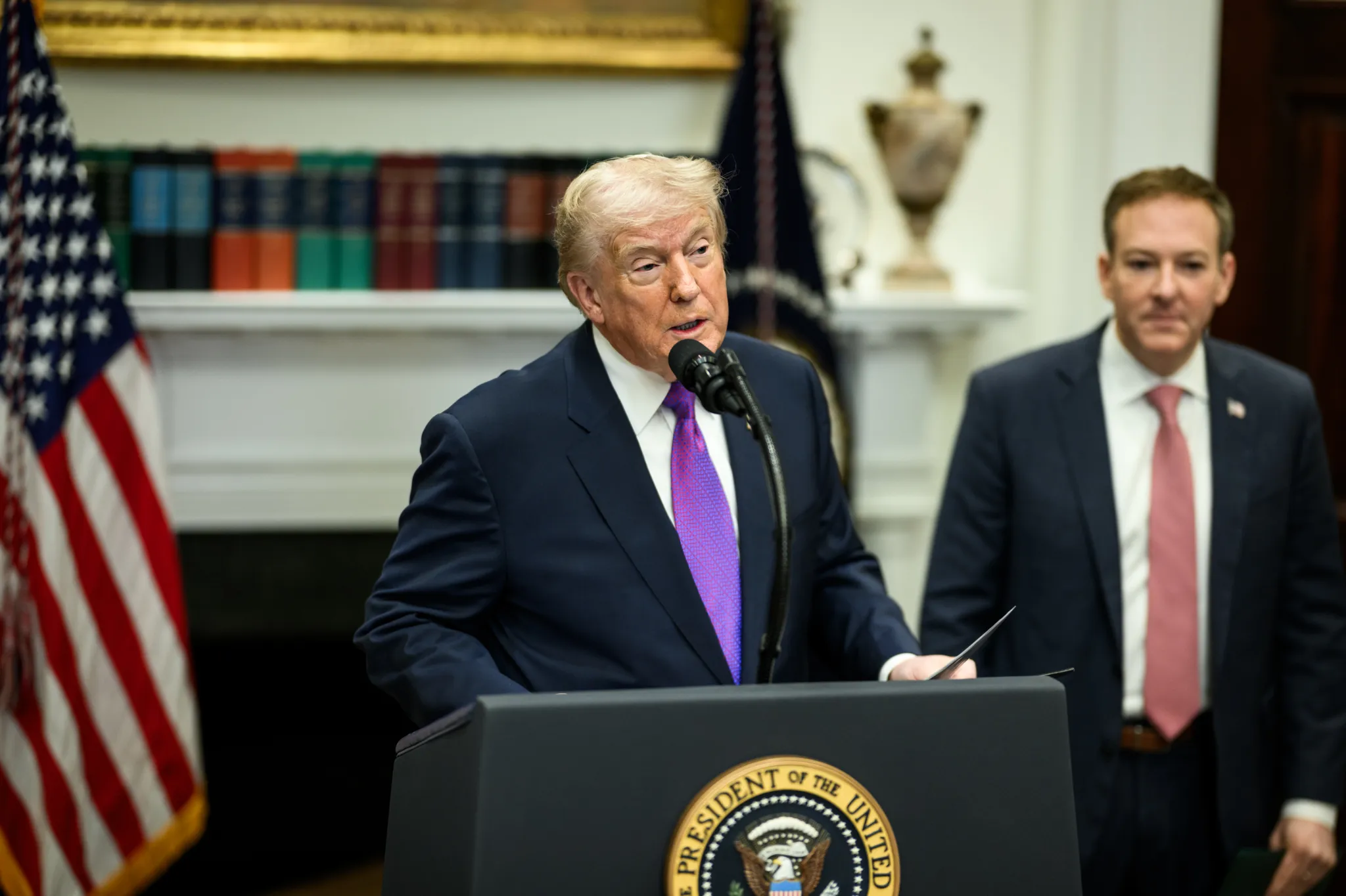 President Trump and EPA Administrator Lee Zeldin announce they are rescinding the 2009 Environmental Protection Agency endangerment finding, at the White House on February 13, 2026. 
