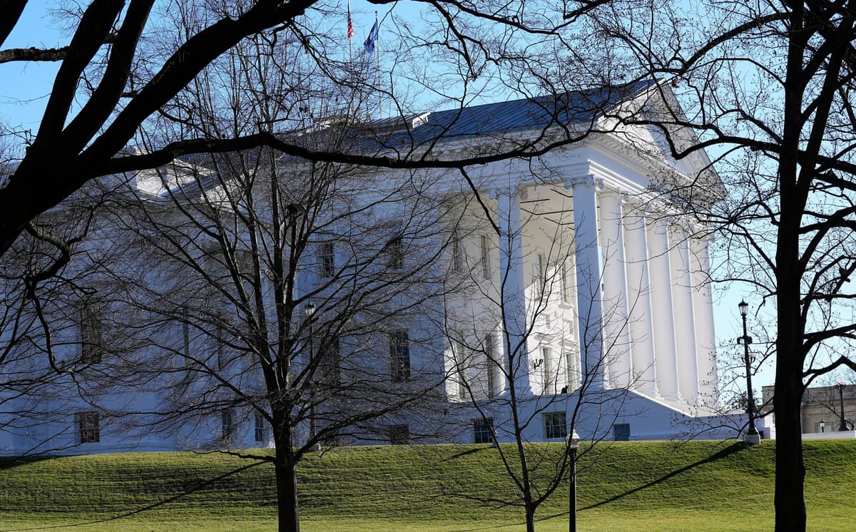The state and U.S. flags fly over the Virginia State Capitol at Richmond on January 10, 2024.