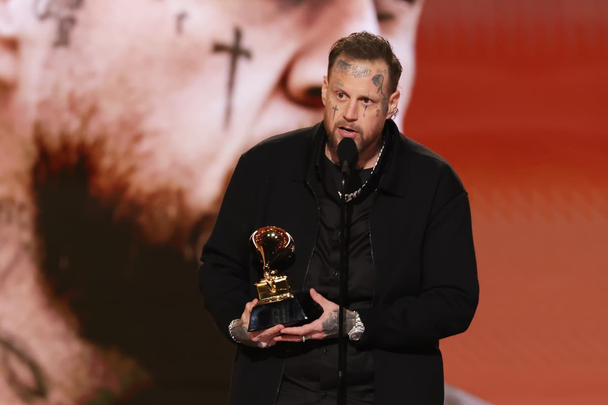 Jelly Roll accepts a Grammy award on February 1, 2026 at Los Angeles. 
