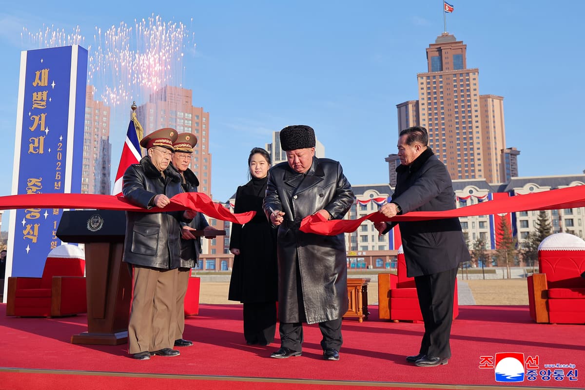 North Korean leader Kim Jong Un, second right, attends a completion ceremony of the new street, called Saeppyol Street at Pyongyang, North Korea.