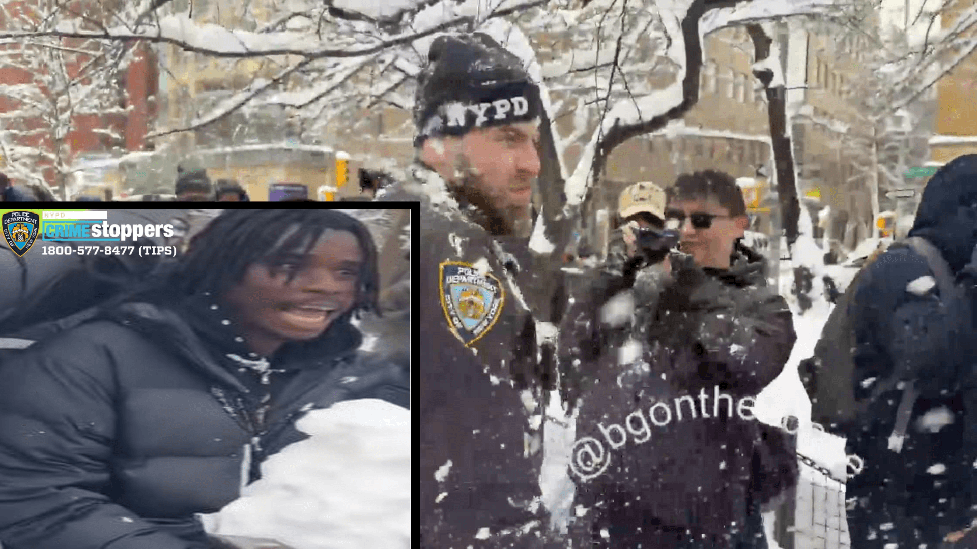 The NYPD has arrested Gusmane Coulibaly, 27 (inset) for participating on a violent snowball attack on police at Washington Square Park.