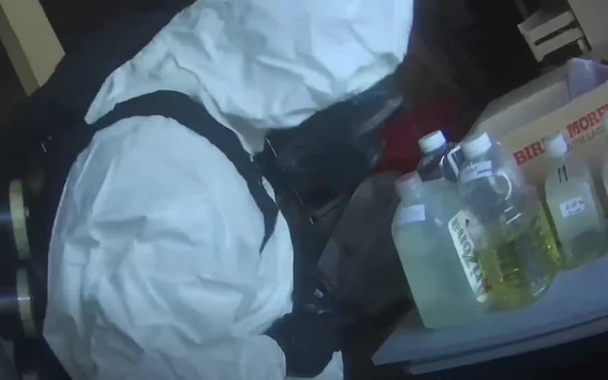 A screengrab from police footage shows investigators inside the suspected Las Vegas bio lab.