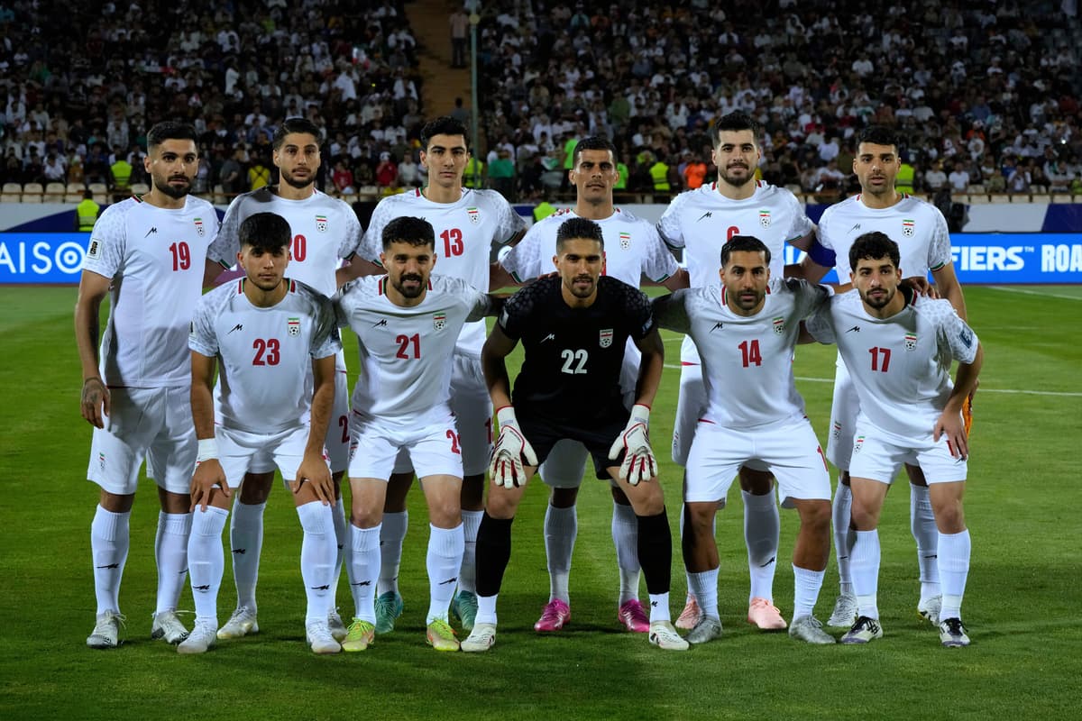 Iran's players pose for a team photo before a World Cup qualifying match against North Korea at Tehran, Iran, on June 10, 2025.