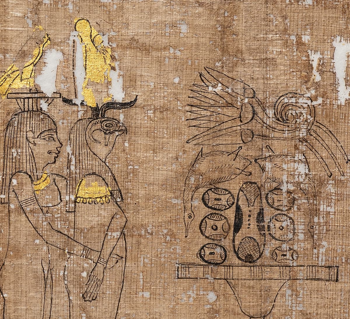 'Illustrated Book of the Dead,' 305-30 B.C.E. Papyrus, ink, gold, and paper. Detail.