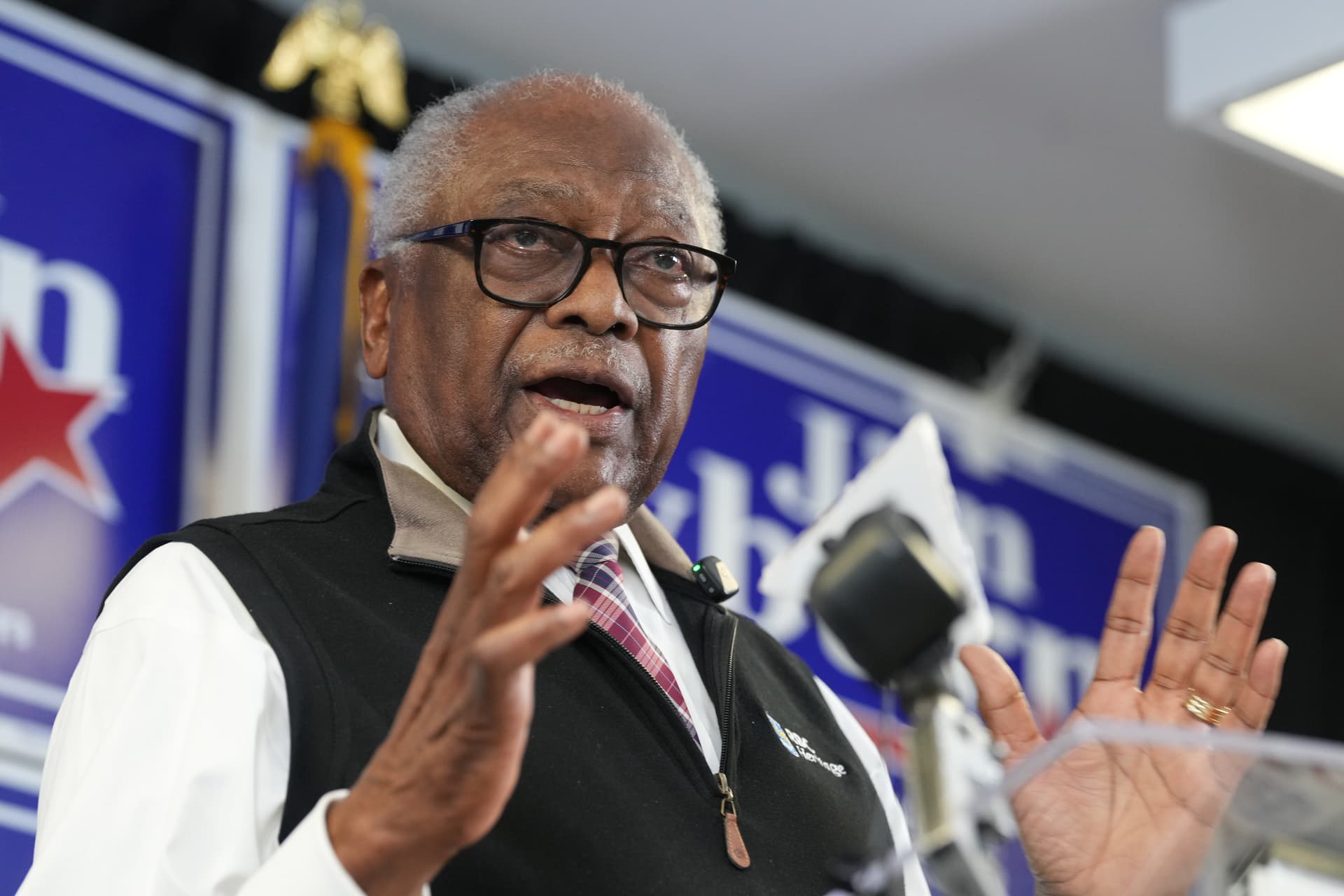 Representative James Clyburn of South Carolina announces his intention to seek an 18th U.S. House term at Columbia, South Carolina, on March 12, 2026.