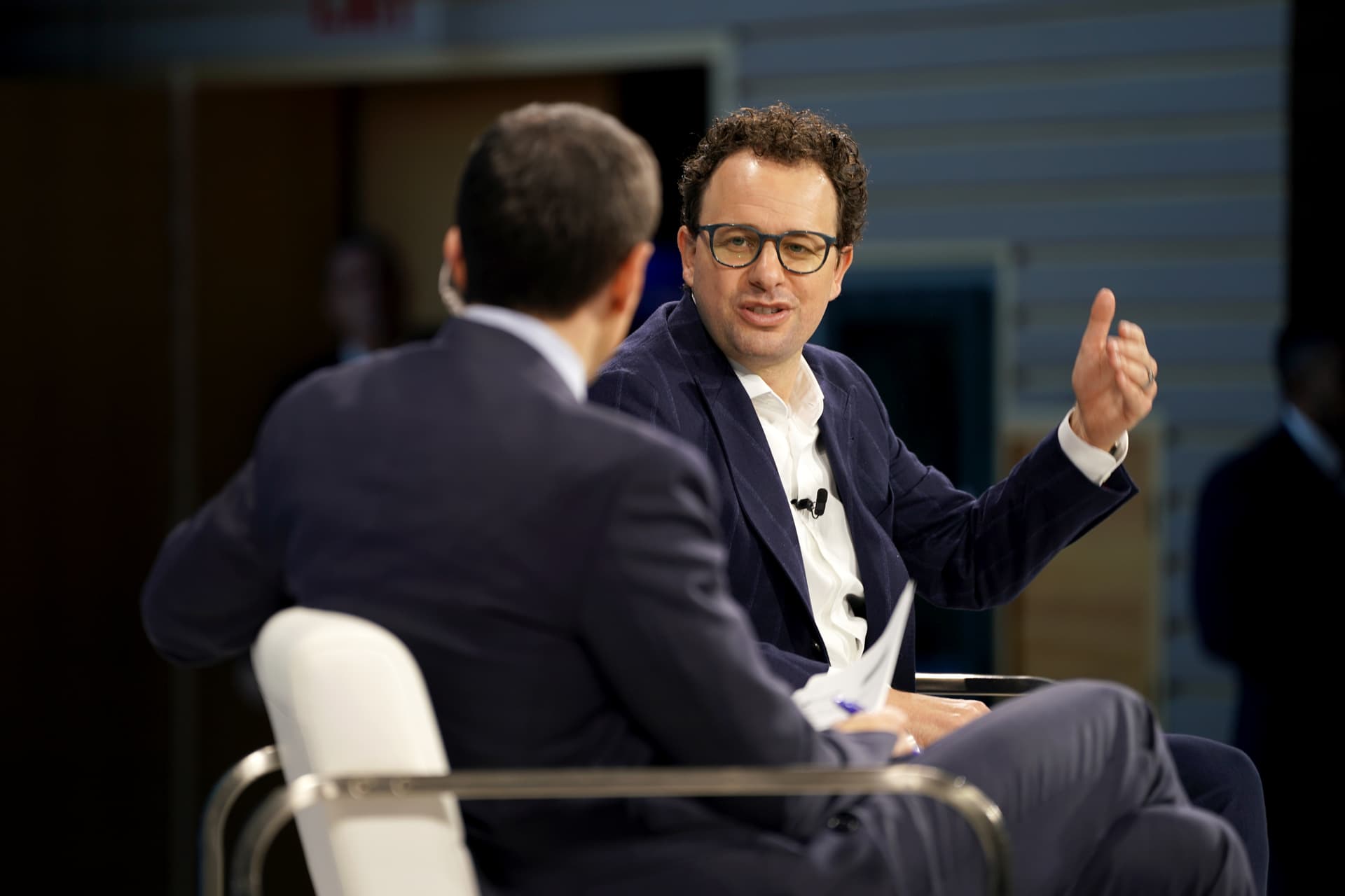 Dario Amodei speaks onstage during The New York Times DealBook Summit 2025 at Jazz at Lincoln Center on December 3, 2025 in New York City.  