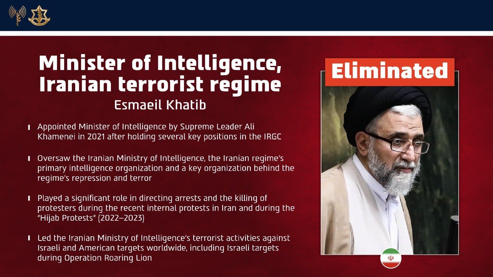 Esmaeil Khatib was instrumental in exporting the Islamic Republic abroad and prompting regional proxies and terrorist sleeper cells.