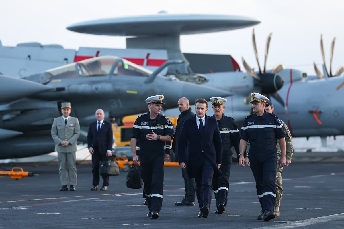 President Emmanuel Macron of France visits the French aircraft carrier Charles de Gaulle during a visit to Cyprus on March 9, 2026.
