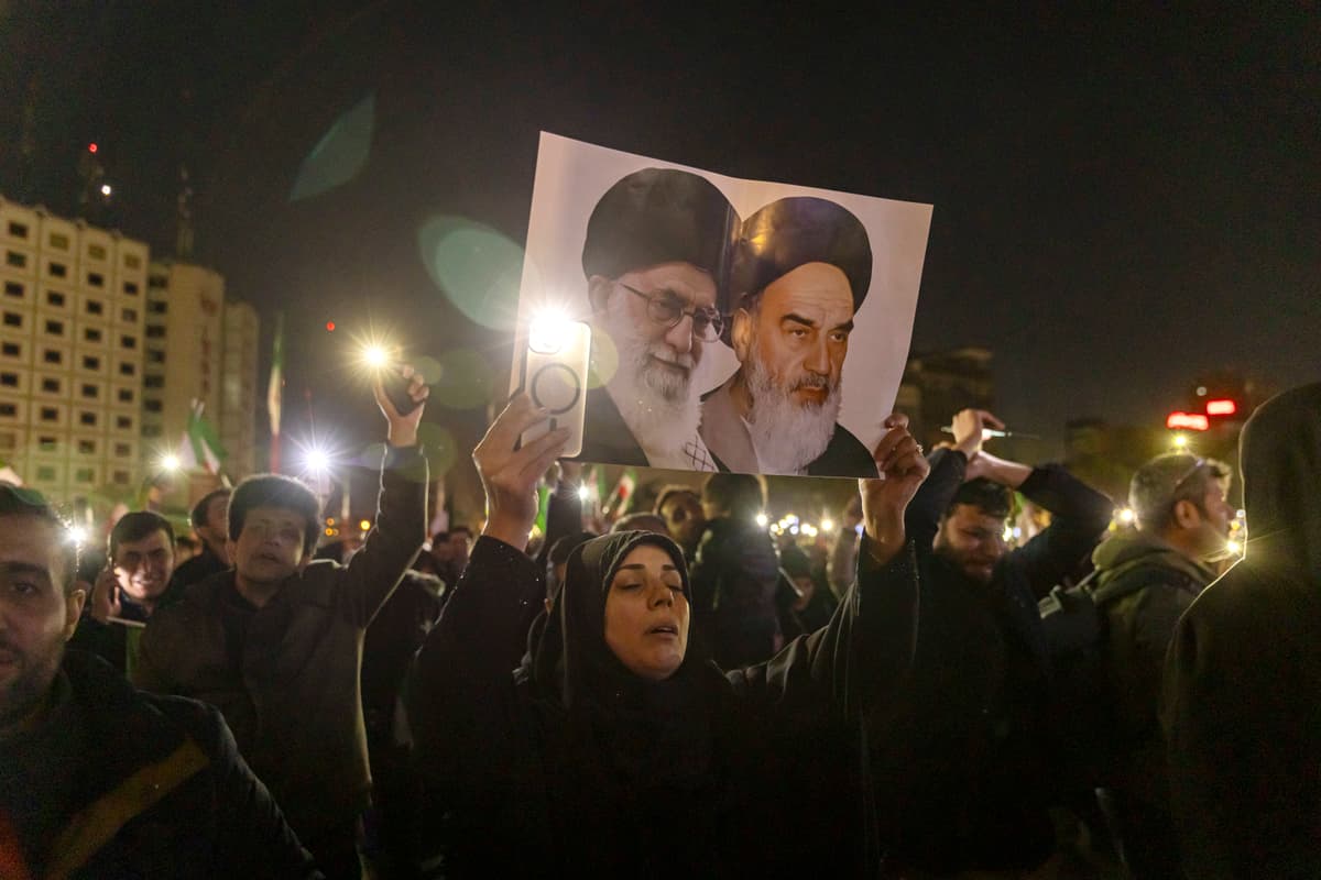 Mourners attend a memorial vigil after Iranian state media confirmed the death of Ayatollah Ali Khamenei on March 1, 2026 in Tehran.