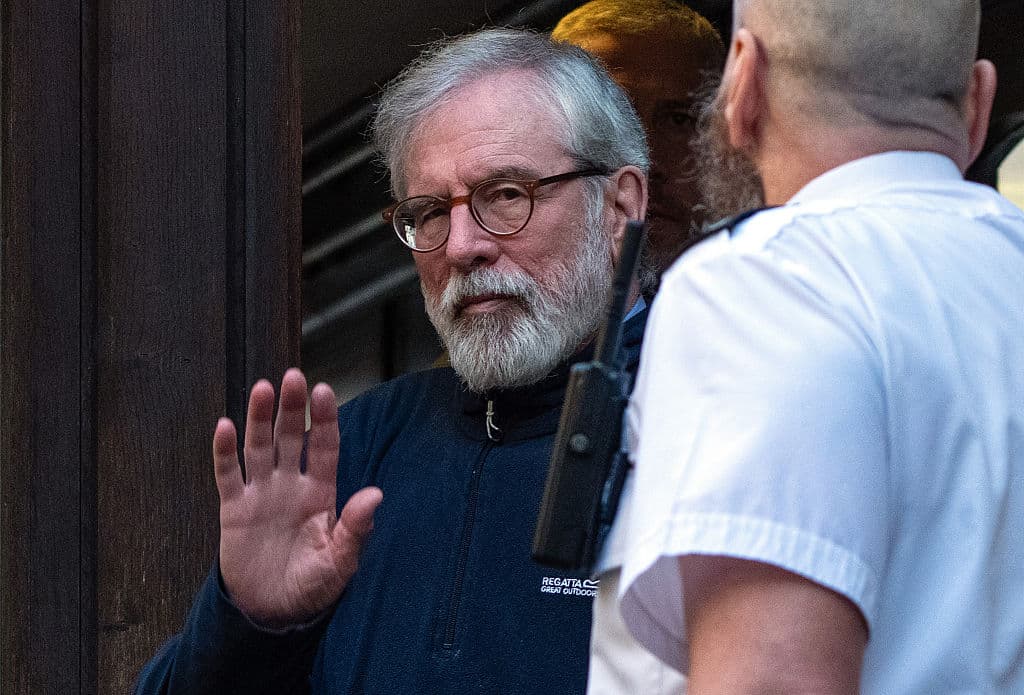 Sinn Fein Leader Gerry Adams arrives at the Royal Courts of Justice during civil proceedings on March 18, 2026 at London, England. 