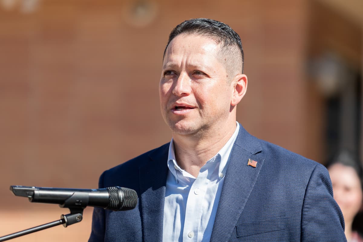 Congressman Tony Gonzales speaks during a news conference at San Antonio, Texas, on February 6, 2026. 