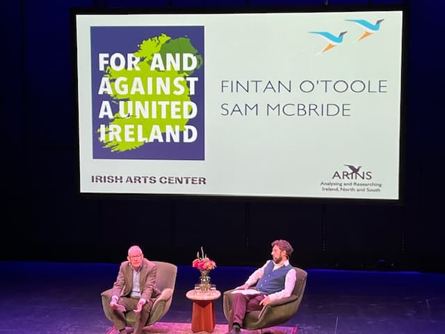 'For and Against a United Ireland,' with Fintan O'Toole and Sam McBride. Irish Arts Center, New York City, March 2026.