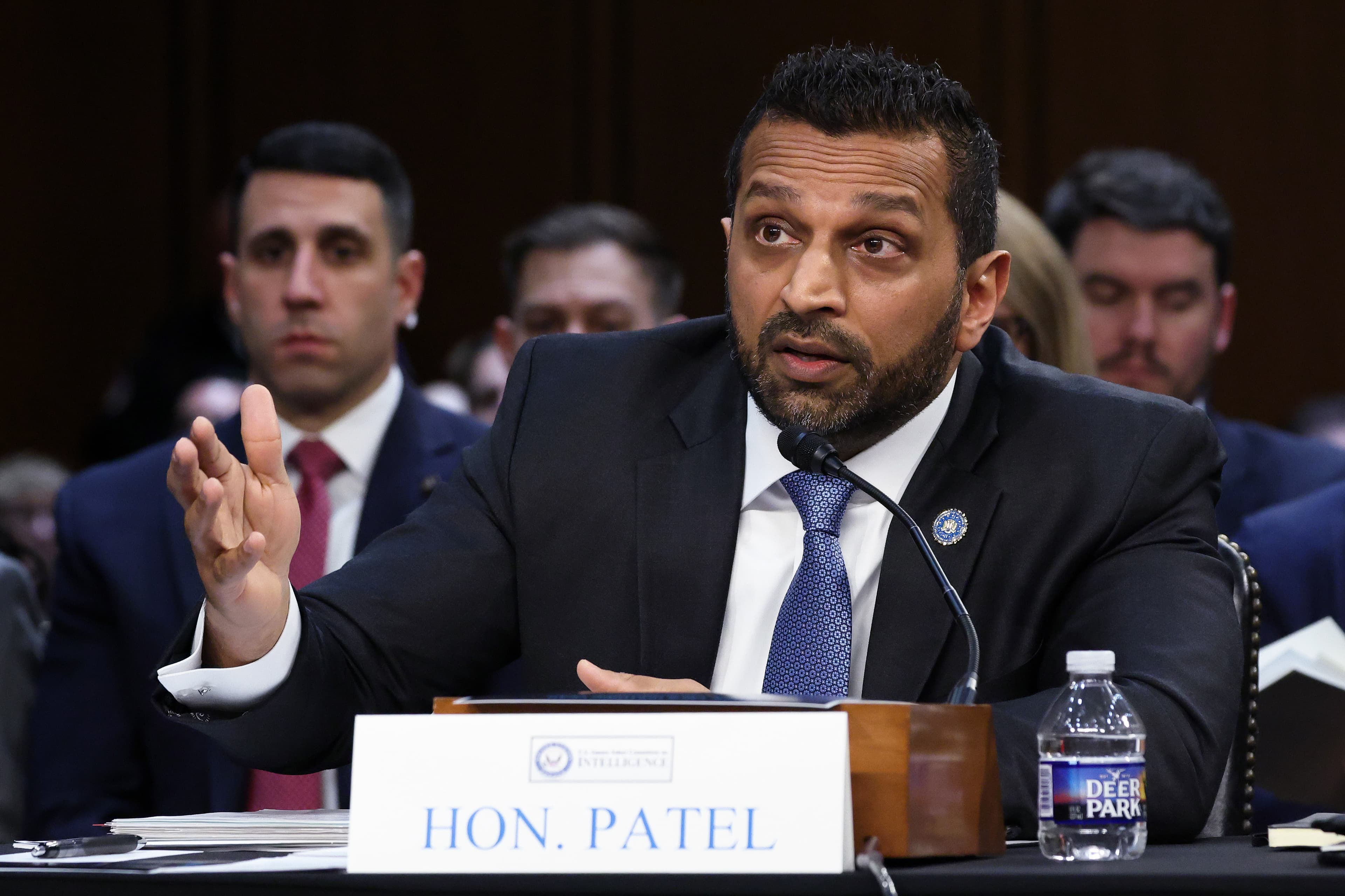 The FBI director, Kash Patel, testifies during a Senate Intelligence Committee hearing at Washington, D.C., on March 18, 2026. 